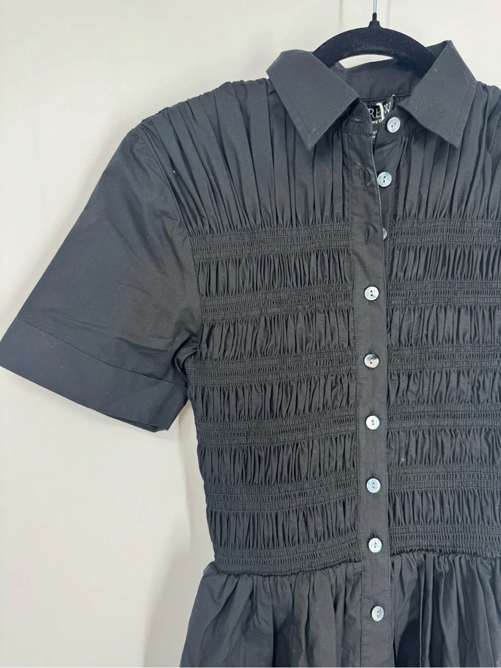 NWT J. Crew Petite Elsie Shirt-Dress Cotton Poplin Black Smocked Button Size XSP